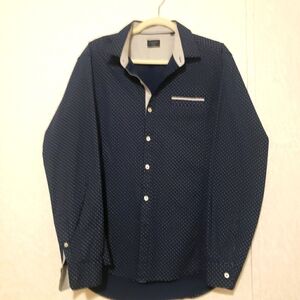 7 DIAMONDS ..NAVY BLUE...LONG SLEEVE BUTTON UP SHIRT...SIZE:L